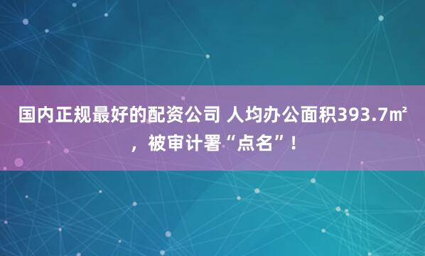 国内正规最好的配资公司 人均办公面积393.7㎡，被审计署“点名”！